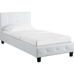 Idimex Lit simple REVE, 90 x 190 cm, capitonné avec sommier, revêtement synthétique blanc Sale