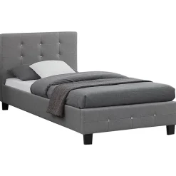 Idimex Lit simple TICO, 90 x 190 cm, capitonné avec sommier, revêtement en tissu gris Outlet