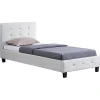 Idimex Lit simple TICO, 90 x 190 cm, capitonné avec sommier, revêtement synthétique blanc