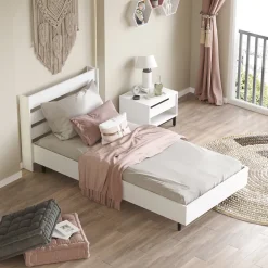 [En.Casa] Lit simple Vesanto 100 x 200 cm blanc noir en.casa