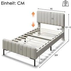 Okwish Lit simple 90x200 - Lit rembourré avec cadre en bois et métal - Lin - Sans Matelas - Beige Hot