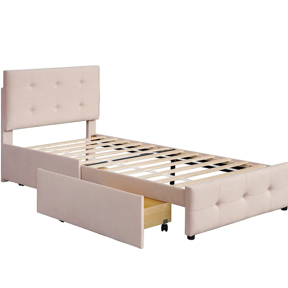 Enfant Okwish Lit Simple 90x200 cm - avec 2 Tiroirs, Sans Matelas, Lit Confortable en Velours Doux pour enfant ou Adulte, Rose