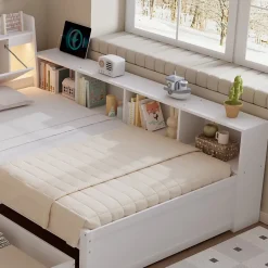 Okwish Lit Simple 90x200 cm - avec Rangement, Tiroirs sous le Lit, Chargeur et Lumière Intégrée, en MDF Blanc, Sans Matelas Sale