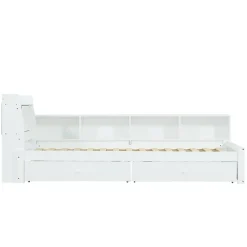 Okwish Lit Simple 90x200 cm - avec Rangement, Tiroirs sous le Lit, Chargeur et Lumière Intégrée, en MDF Blanc, Sans Matelas Sale
