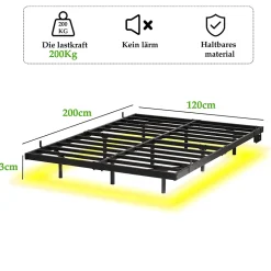 Okwish Lit Simple 120x200 cm - Lit Ado Metal avec Éclairage LED et Ports USB, Contrôle Télécommande App, Noir, sans Matelas Sale