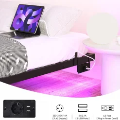 Okwish Lit Simple 120x200 cm - Lit Ado Metal avec Éclairage LED et Ports USB, Contrôle Télécommande App, Noir, sans Matelas Sale