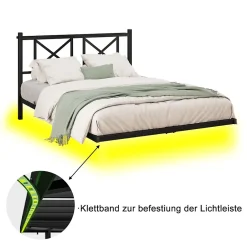 Okwish Lit Simple 120x200 cm - Lit Ado Moderne, avec Éclairage LED et Prises USB, Rangements - Noir, sans Matelas