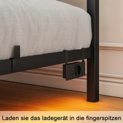 Okwish Lit Simple 120x200 cm - Lit Ado Moderne, avec Éclairage LED et Prises USB, Rangements - Noir, sans Matelas