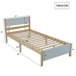 Okwish Lit Simple 90x200 cm - Lit Ado ou Adulte Sans Matelas - Bois de Pin Massif - Blanc et Naturel
