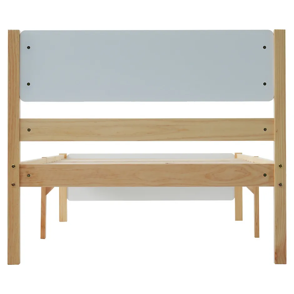 Okwish Lit Simple 90x200 cm - Lit Ado ou Adulte Sans Matelas - Bois de Pin Massif - Blanc et Naturel