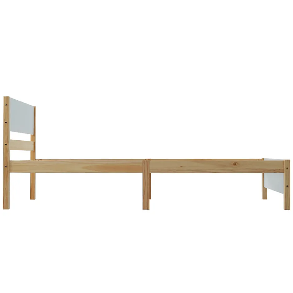 Okwish Lit Simple 90x200 cm - Lit Ado ou Adulte Sans Matelas - Bois de Pin Massif - Blanc et Naturel