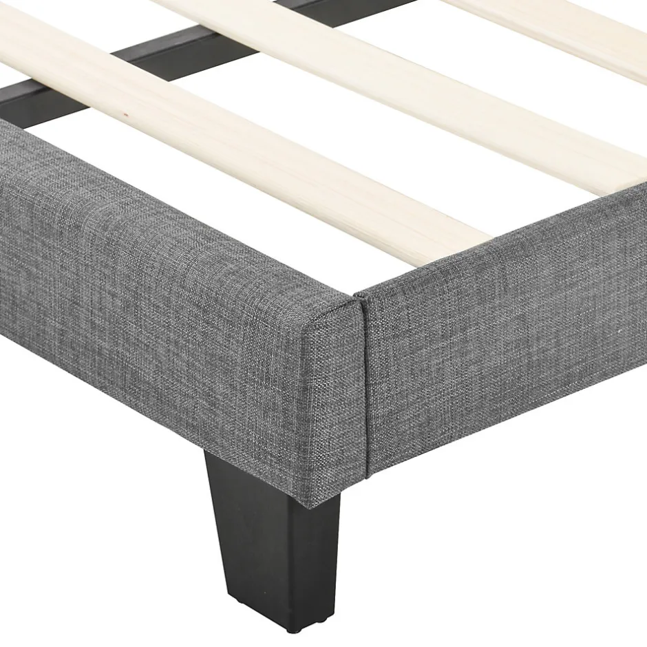 Okwish Lit simple 90x200 cm - Lit adulte capitonné avec sommier à lattes - Lin - Sans Matelas - Gris