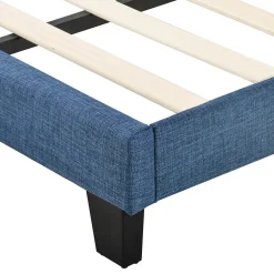 Okwish Lit simple 90x200 cm - Lit adulte capitonné avec sommier à lattes - Lin - Sans Matelas - Bleu