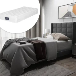 Generique Lit simple 90x200 cm - Lit adulte capitonné avec sommier à lattes - Lin - Matelas Inclus - Gris Sale