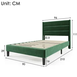 Okwish Lit simple 90x200 cm - Lit adulte capitonné avec tête de lit - Lin - Sans Matelas - Vert Foncé