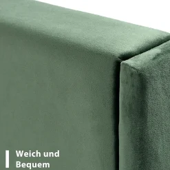 Okwish Lit simple 90x200 cm - Lit adulte capitonné avec tête de lit - Lin - Sans Matelas - Vert Foncé