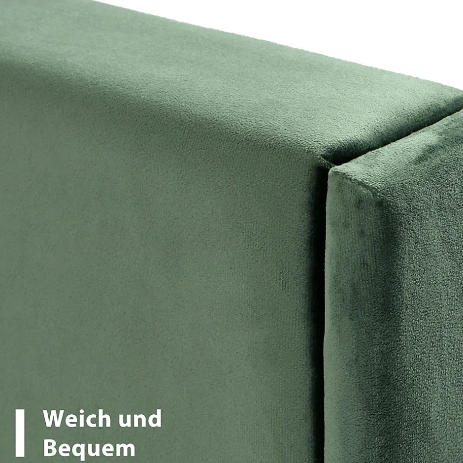 Okwish Lit simple 90x200 cm - Lit adulte capitonné avec tête de lit - Lin - Sans Matelas - Vert Foncé