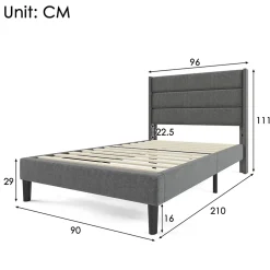 Okwish Lit simple 90x200 cm - Lit adulte capitonné avec tête de lit - Lin - Sans Matelas - Gris Foncé New