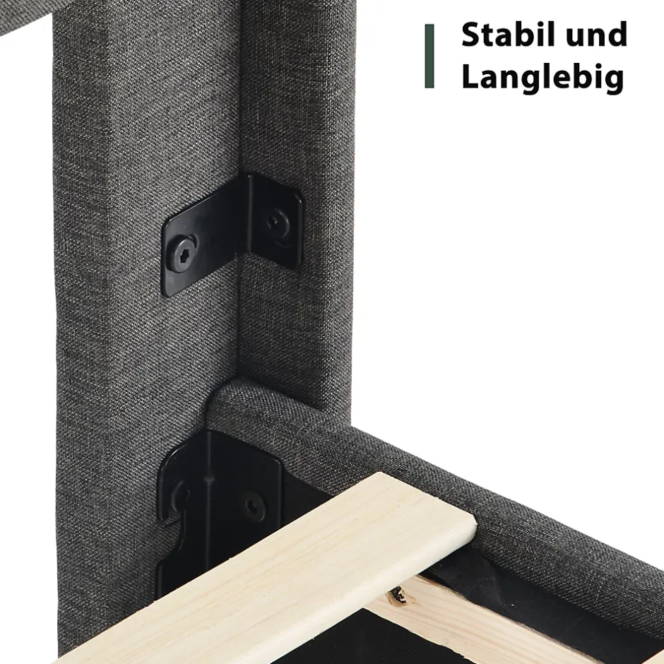 Okwish Lit simple 90x200 cm - Lit adulte capitonné avec tête de lit - Lin - Sans Matelas - Gris Foncé New