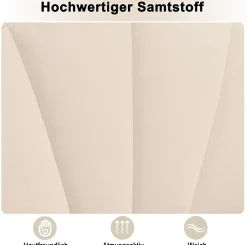 Okwish Lit Simple 90x200 cm - Lit Capitonné en Velours avec Tête de Lit Coquillage et Banquette de Rangement - Sans Matelas - Beige