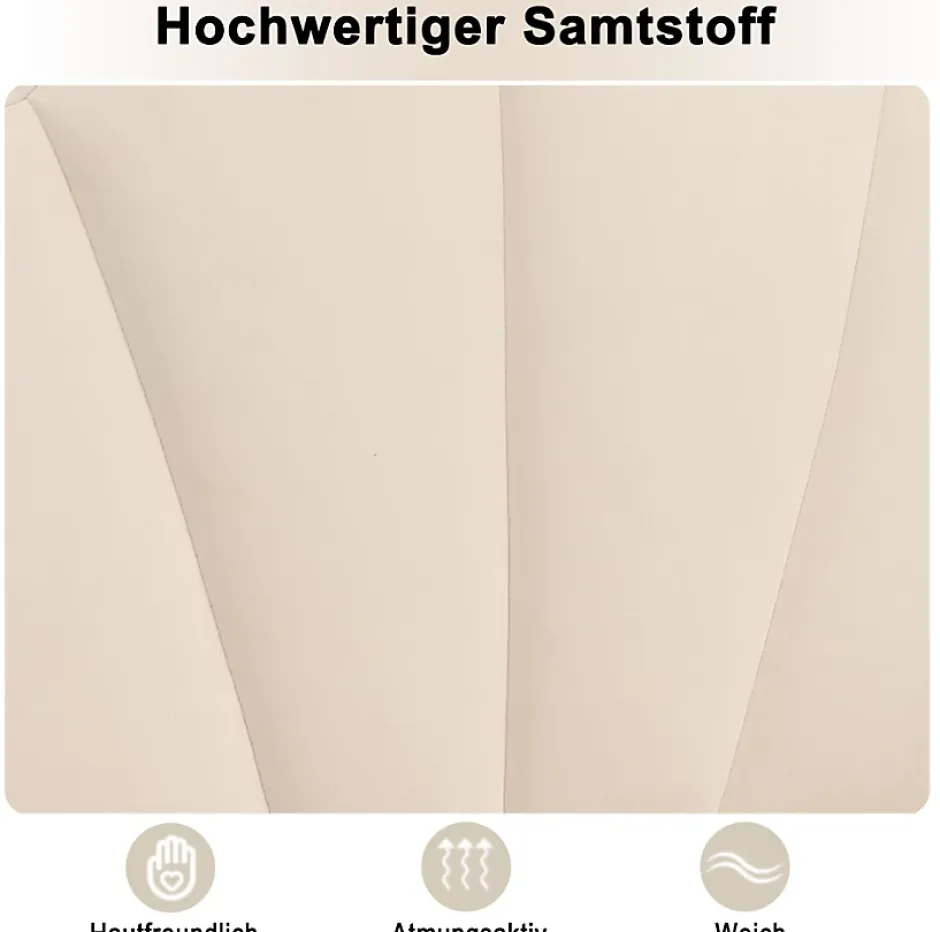 Okwish Lit Simple 90x200 cm - Lit Capitonné en Velours avec Tête de Lit Coquillage et Banquette de Rangement - Sans Matelas - Beige