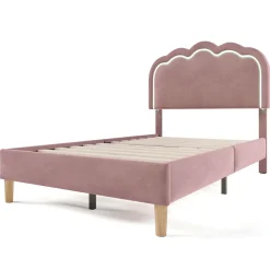 Okwish Lit simple 90x190 cm - Lit capitonné avec tête de lit LED réglable - Velours - Sans Matelas - Rose Sale