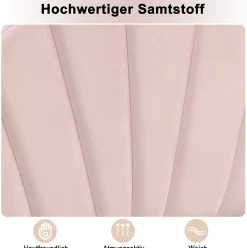 Okwish Lit Simple 90x200 cm - Lit Capitonné en Velours avec Tête de Lit Coquillage et Banquette de Rangement - Sans Matelas - Rose
