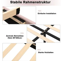 Okwish Lit Simple 90x200 cm - Lit Capitonné en Velours avec Tête de Lit Coquillage et Banquette de Rangement - Sans Matelas - Rose