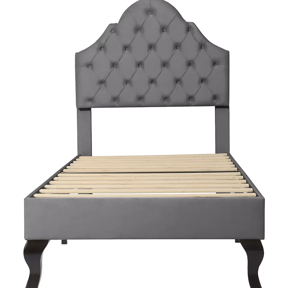 Okwish Lit Simple 90x200 cm - Lit Capitonné en Velours avec Tête de Lit Réglable, Sans Matelas - Gris Sale