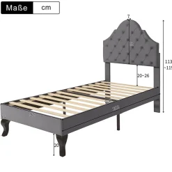 Okwish Lit Simple 90x200 cm - Lit Capitonné en Velours avec Tête de Lit Réglable, Sans Matelas - Gris Sale