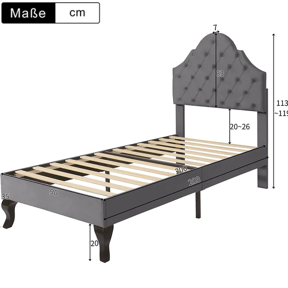 Okwish Lit Simple 90x200 cm - Lit Capitonné en Velours avec Tête de Lit Réglable, Sans Matelas - Gris Sale