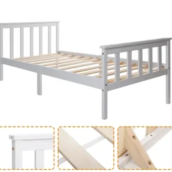 Okwish Lit simple 90x200 cm - Lit classique avec sommier à lattes - Pin et MDF - Sans matelas - Blanc Hot