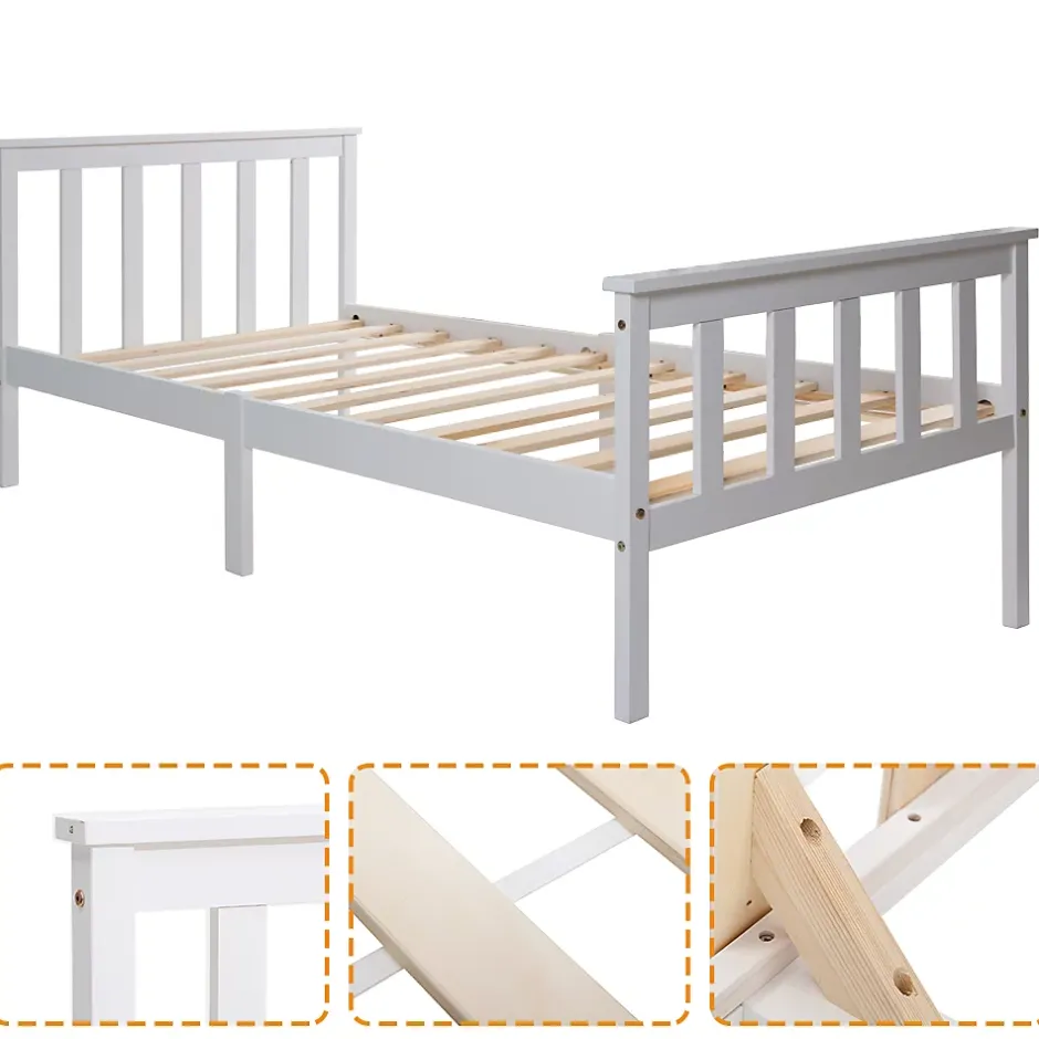 Okwish Lit simple 90x200 cm - Lit classique avec sommier à lattes - Pin et MDF - Sans matelas - Blanc Hot