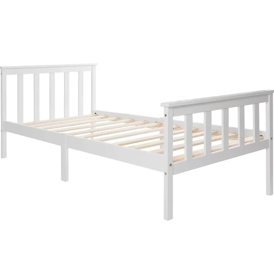 Okwish Lit simple 90x200 cm - Lit classique avec sommier à lattes - Pin et MDF - Sans matelas - Blanc Hot