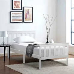 Okwish Lit simple 90x200 cm - Lit classique avec sommier à lattes - Pin et MDF - Sans matelas - Blanc Hot