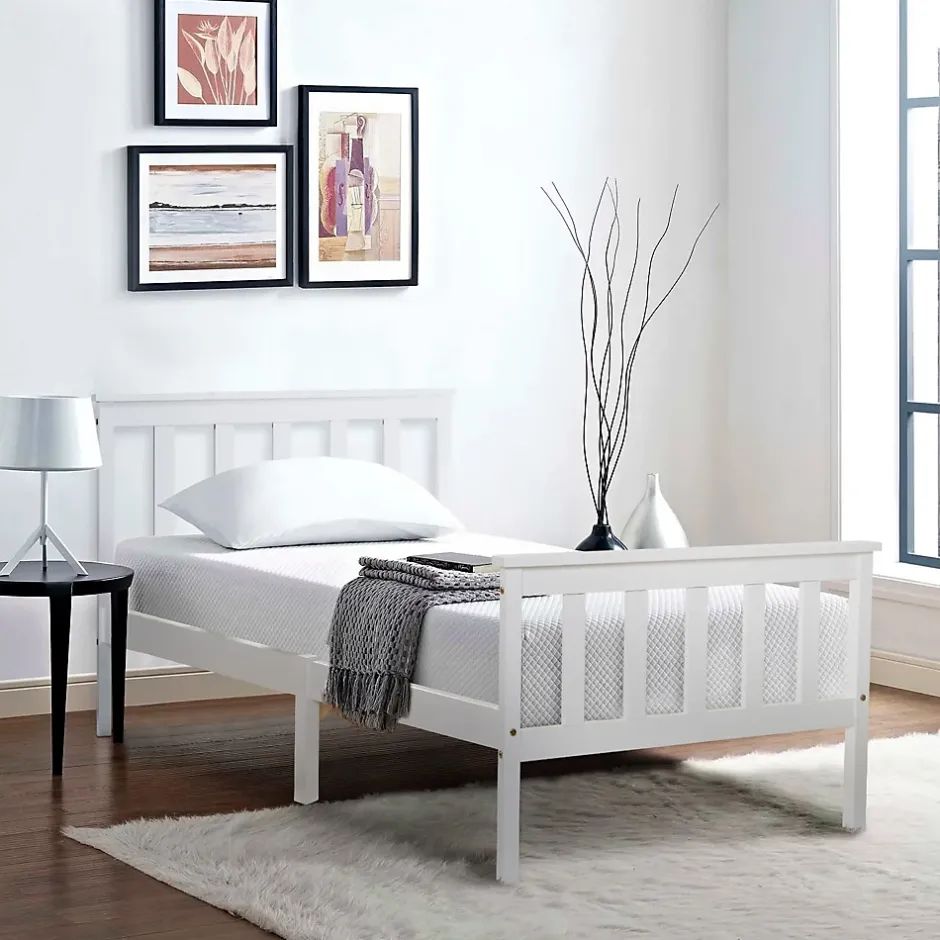 Okwish Lit simple 90x200 cm - Lit classique avec sommier à lattes - Pin et MDF - Sans matelas - Blanc Hot