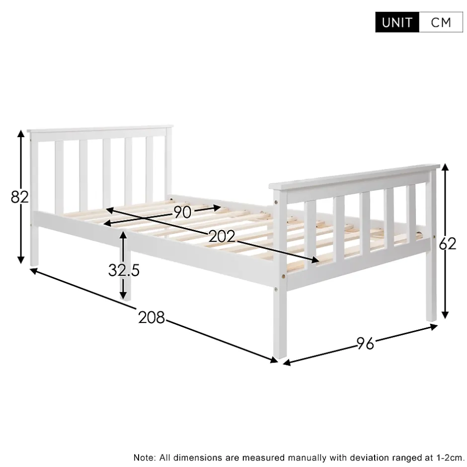 Okwish Lit simple 90x200 cm - Lit classique avec sommier à lattes - Pin et MDF - Sans matelas - Blanc Hot