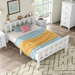 Okwish Lit simple 90x200 cm - Lit classique avec sommier à lattes - Pin et MDF - Sans matelas - Blanc Hot