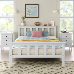 Okwish Lit simple 90x200 cm - Lit classique avec sommier à lattes - Pin et MDF - Sans matelas - Blanc Hot