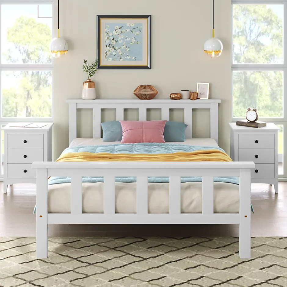 Okwish Lit simple 90x200 cm - Lit classique avec sommier à lattes - Pin et MDF - Sans matelas - Blanc Hot