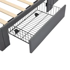 Generique Lit Simple 90x200 cm - Lit Coffre avec 4 Tiroirs et Éclairage LED - Lit Capitonné PU - Gris - Sans Matelas