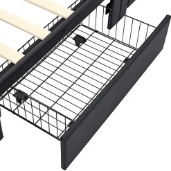 Okwish Lit Simple 90x190 cm - Lit Coffre avec 4 Tiroirs et Éclairage LED - Lit Capitonné PU - Noir - Sans Matelas Discount