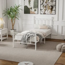 Okwish Lit Simple 90x200 cm - Lit en Métal Blanc Design Contemporain et Robuste - Sans Matelas