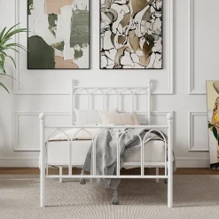 Okwish Lit Simple 90x200 cm - Lit en Métal Blanc Design Contemporain et Robuste - Sans Matelas