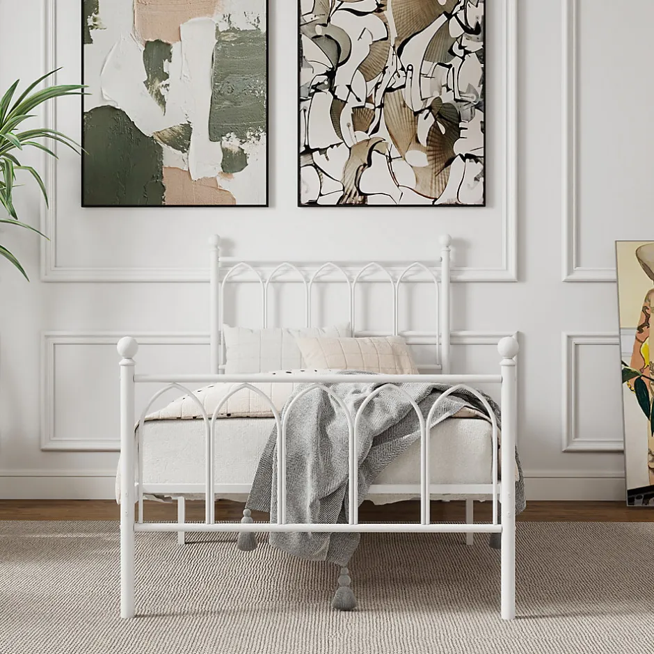 Okwish Lit Simple 90x200 cm - Lit en Métal Blanc Design Contemporain et Robuste - Sans Matelas