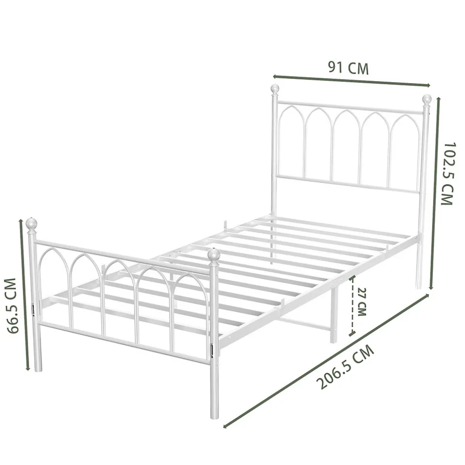 Okwish Lit Simple 90x200 cm - Lit en Métal Blanc Design Contemporain et Robuste - Sans Matelas