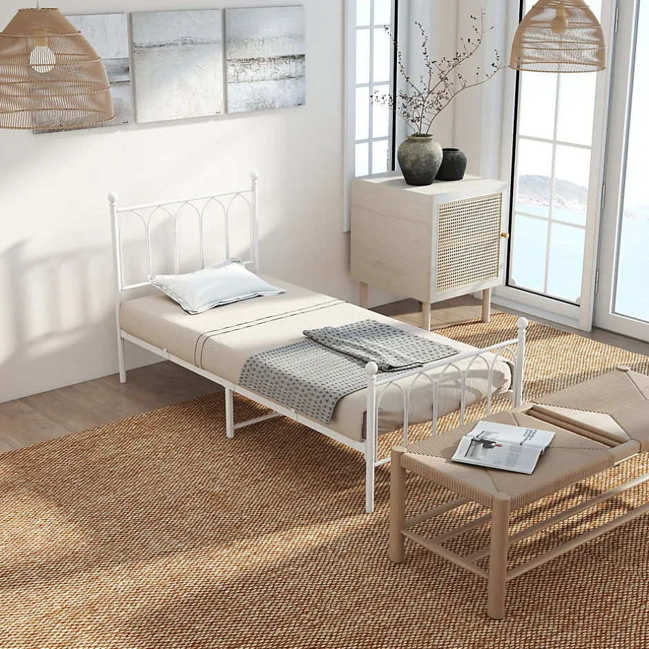Okwish Lit Simple 90x200 cm - Lit en Métal Blanc Design Contemporain et Robuste - Sans Matelas