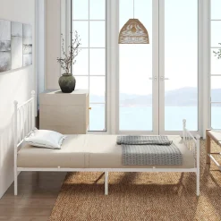 Okwish Lit Simple 90x200 cm - Lit en Métal Blanc Design Contemporain et Robuste - Sans Matelas