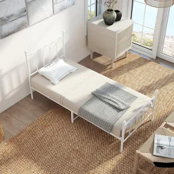 Okwish Lit Simple 90x200 cm - Lit en Métal Blanc Design Contemporain et Robuste - Sans Matelas
