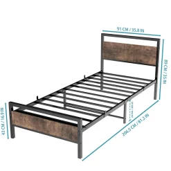 Okwish Lit Simple 90x200 cm - Lit en Métal Noir Solide avec Sommier à Lattes et Bois Robuste - Sans Matelas